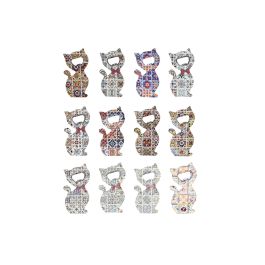 DKD Home Decor Imán Shabby de Resina/Inox Azul Blanco con Gato 11.3 cm