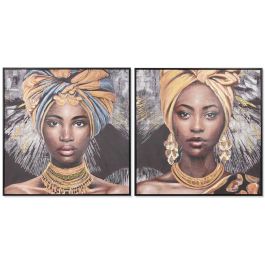 DKD Home Decor Cuadro de Pared Colonial Africano Negro Dorado 80x80 cm de Lienzo Hecho a Mano - Set 2 Unidades Precio: 102.95000045. SKU: B1HGKGGAHY