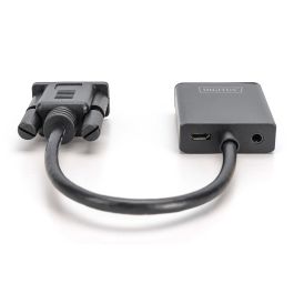 Digitus Convertidor VGA a HDMI + Audio Full HD 1080p, Plug & Play, 0.15m, Negro