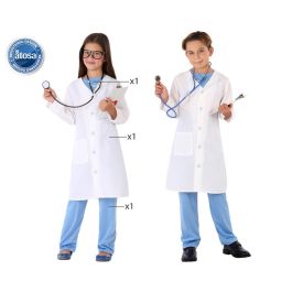 Disfraz de Médico Unisex Infantil 7-9 Años - Profesional Sanitario con Bata Blanca, Pantalón Celeste y Cuello