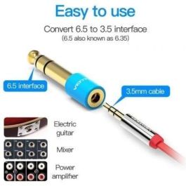 Vention VAB-S01-L Adaptador de Audio Jack 6.5mm Macho a 3.5mm Hembra, Cobre Chapado en Oro para Micrófono e Instrumentos, Azul