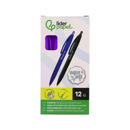 Liderpapel Bolígrafo Retráctil Punta 1 mm con Clip - Tinta Azul, Cuerpo Morado Acabado Soft Touch, 27x145x70 mm