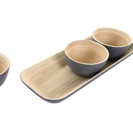 DKD Home Decor Bol Balines de Bambú Set de 4 piezas Colores Surtidos (Verde, Rosa, Gris Oscuro) 12.7x3.5x32 cm Colección Vermos
