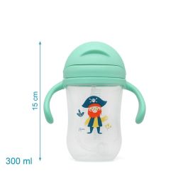 KioKids Taza de Aprendizaje Step 3 Verde 300 ml con Asas, Pajita Contrapesada, Antiahogo y Anticólico para Bebés +6 meses