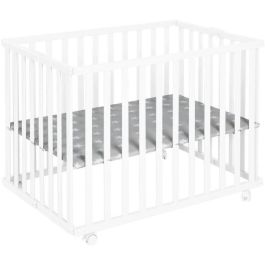 Roba ROB4005317339061 Parque Infantil Plegable Little Stars 75x100cm Altura Regulable 4 Ruedas Freno Madera Blanca Diseño Estrellas