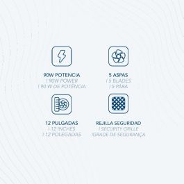 Daewoo Ventilador de Pie Alta Velocidad 90W, 30 cm (12"), Base Redonda con Mando a Distancia