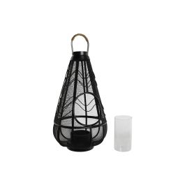 DKD Home Decor Portavela Colonial Negro Metal y Ratán 28 x 50 x 28 cm
