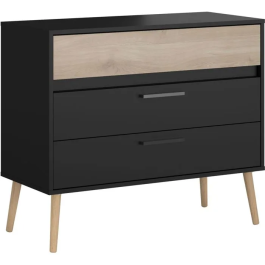 Parisot Cómoda AALBORG3501CO3T, 3 Cajones, Acabado Negro y Roble, Estilo Escandinavo, 90.8 x 39.9 x 77.5 cm Precio: 118.58999944. SKU: B1DVVQA68N