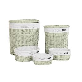 DKD Home Decor Cesta Ropa Basicos Verde Set de 5 Piezas Mimbre y Poliester 37 x 56 x 51 cm