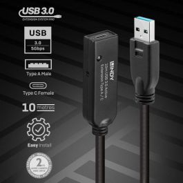 Lindy 43376 - Cable Extensión Activo USB 3.0 de 10m Tipo A a C, 5Gbps para Periféricos