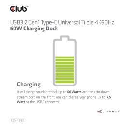 Club3D CSV-1562 Docking Station USB-C a 6xUSB3/2xDP/HDMI/LAN/Audio 4K Charging