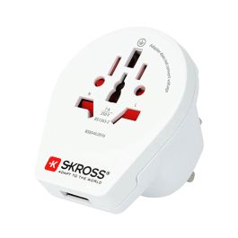 Skross Adaptador Mundial a Reino Unido con USB 1500267 Diseñado en Suiza Ideal para Equipos con Enchufes con y sin Tierra Salida USB Tipo A Máx 2.4A
