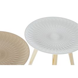DKD Home Decor Mesita Auxiliar Oriental Beige Blanco MDF Abeto 44 x 45 x 44 cm