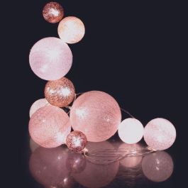 Home Deco Light Guirnalda Luz 10 Led Rosa, Bolas Variadas D.4-10cm, Decoración Hogar