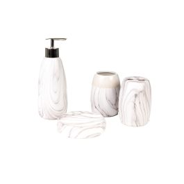 Set de Baño Romimex Blanco Gris Cerámica 12 x 34 x 12 cm 4 Piezas