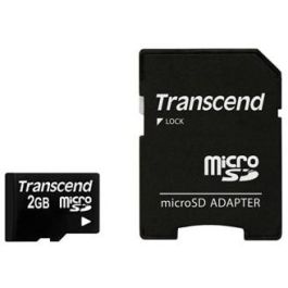 Transcend Tarjeta MicroSD 2GB TS2GUSD MLC Clase 4 (20MB/s lectura, 13MB/s escritura) Negro con adaptador SD