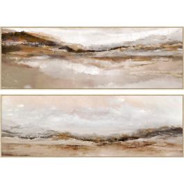 DKD Home Decor Juego de 2 Cuadros Modernos Paisaje Marron Blanco con Lienzo y Marco PS 153x53x4.3 cm