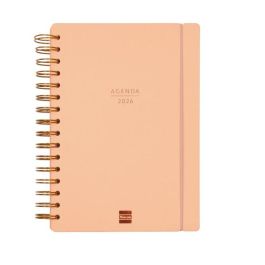Finocam Agenda Haiku Espiral 16 Meses E10 Svh, Tapa Dura Coral, Cierre con Goma, 2025-2026
