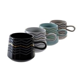 Taza Mug DKD Home Decor Negro Gris Azul Rosa Gres Moderno (400 ml) (4 Unidades)