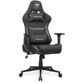 COUGAR Armor One V2 Gold F - Silla Gaming Universal de Tela/PVC, ergonómica, reclinable, hasta 120kg, Negro/Oro