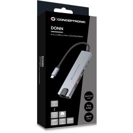 Conceptronic DONN29G Docking Station Gris USB Tipo-C, HDMI 4K@60Hz, USB 3.2 Gen 2, Gigabit Ethernet, USB PD 140W, 10Gbps