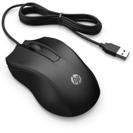 HP 822M9UT Ratón Óptico 105 con Cable USB, Sensor Preciso 1600 DPI, Diseño Ambidiestro Cómodo 3 Botones, Compatible Windows y Mac, Negro