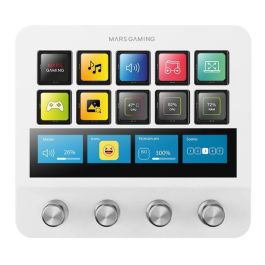 Mars Gaming Control Deck MSD-PRO con 10 Teclas LCD y 4 Diales Personalizables, Pantalla Táctil Extendida, Hub USB, Blanco