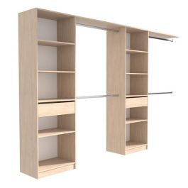 EKIPA Vestidor extensible - 2 columnas con 2 cajones y 10 estantes + 4 armarios - Decoración roble - L 320 x P 40 x H 200 cm - DUO EKIPA Vestidor extensible - 2 columnas con 2 cajones y 10 estantes + 4 armarios - Decoración roble - L 320 x P 40 x H 200 cm - DUO