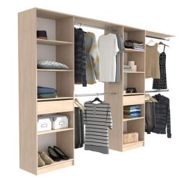 EKIPA Vestidor extensible - 2 columnas con 2 cajones y 10 estantes + 4 armarios - Decoración roble - L 320 x P 40 x H 200 cm - DUO EKIPA Vestidor extensible - 2 columnas con 2 cajones y 10 estantes + 4 armarios - Decoración roble - L 320 x P 40 x H 200 cm - DUO