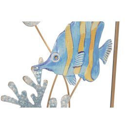 DKD Home Decor Decoración de Pared Mediterráneo Peces Metal Azul Dorado 2.5 x 74 x 29 cm (4 Unidades)