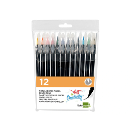 Liderpapel Rotulador Punta Pincel Extra Suave Bolsa 12 Unidades Colores Surtidos