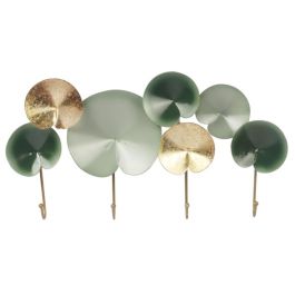 DKD Home Decor Perchero Pared Oriental Metal Verde Menta Dorado 45x24x6 cm (2 Unidades) Nenúfar