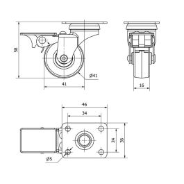 Ruedas Alex Rueda Giratoria con Placa, Freno y Eje Liso Gris Poliamix - Goma Carga Máx. 17 kg Ø 4 cm