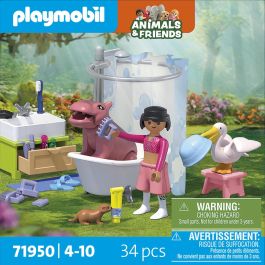 PLAYMOBIL 71950 Baño Animales Animals Y Friends, set de juego para la hora del baño con hipopótamo, pelícano y nutria