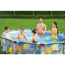 Bestway Piscina elevada Steel Pro 305x66 cm, redonda con diseño animal, estructura metal anticorrosión, 4.062 L, PVC 3 capas