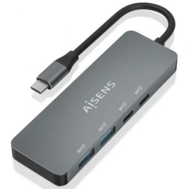 AISENS - HUB USB 3.2 GEN2 10G USB-C, USB-C/M-2xUSB-C/H-2xUSB-A/H, GRIS, 15CM