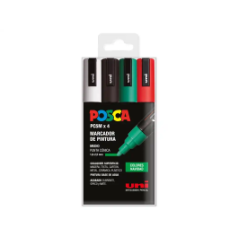 Posca Rotulador PC-5M/4C Estuche 4 Unidades Colores Navidad Surtidos Blanco Negro Verde Rojo Marcador Pintura Base Agua Precio: 12.89000053. SKU: B162VVSHSH