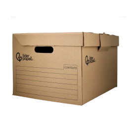 Liderpapel Cajon Contenedor para 3 Cajas de Archivo Definitivo Folio o 3 Archivadores A-Z Manual Carton Reciclado 387x333x260mm