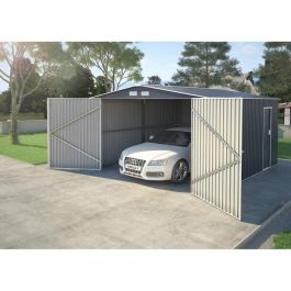Garaje metálico 16 m² - Cobertizo de jardín de acero galvanizado con kit de anclaje - Gris antracita Garaje metálico 16 m² - Cobertizo de jardín de acero galvanizado con kit de anclaje - Gris antracita