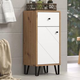 Mueble de baño Touch blanco mate, decoración roble.