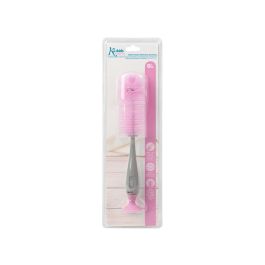 KioKids Cepillo Limpiabiberones con Cerdas sin Esponja y Mango de Fácil Agarre, Incluye Accesorio para Tetinas, Rosa, +0 Meses