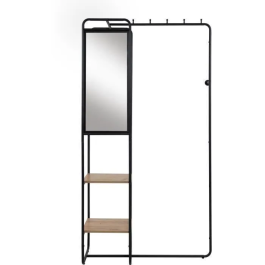 LUTON Mueble de recibidor LUTON003747 con estructura metálica negro/roble artesano, 100x185x37 cm, 2 estantes y espejo