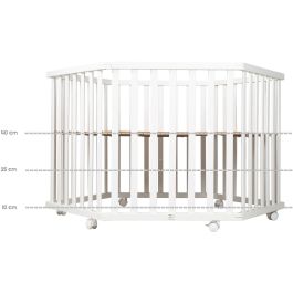 Roba ROB4005317286730 - Parque infantil hexagonal Fox & Bunny, ajustable, con ruedas, lacado blanco, desde nacimiento hasta 15 kg