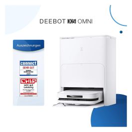 ECOVACS DEEBOT X5 OMNI Robot Aspirador con Estación de Vaciado Autónomo y Fregado, Sin Bolsa, Blanco, Forma D, 3.5L, Navegación Láser, 6400 mAh