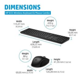 HP 655 Teclado y Ratón Inalámbricos Combo – Diseño Sueco, 20+ Teclas Personalizables, Preciso, Reciclado, Limpieza Fácil