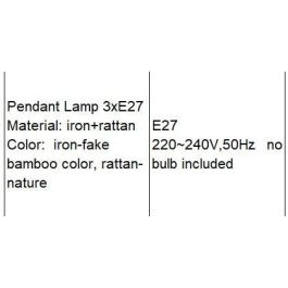 DKD Home Decor Lampara Techo Urban Marron Claro Blanco Ratan Metal 38 x 75 x 38 cm