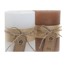 DKD Home Decor Vela de Cera Navidad Alpina Blanco Marrón 7x10x7 cm - Juego de 12 Unidades para Decoración de Hogar Navideño