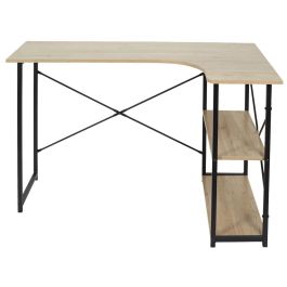 Home Deco Factory Escritorio Esquinero Job Negro Colección Industriel, Madera con Patas Negras, 120x74 cm