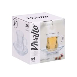 Vivalto Set 4 Tazas Vidrio Con Plato Liso 125ml 14 x 15 x 13 cm (Set de 12)