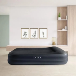 Intex 64124ND - Colchón Hinchable para 2 Personas Dura-Beam Plus con Inflado Eléctrico, Almohada Descanso Elevado, Fiber-Tech, 203 cm